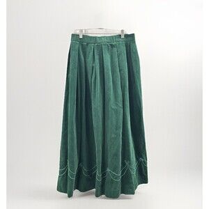 Vintage Susan Bristol Forest Green Corduroy Maxi Skirt Sz 10 Cottagecore Prairie